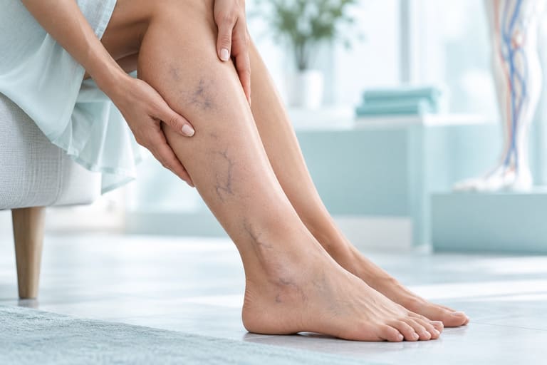 Illustrative image of prominent veins on a leg
